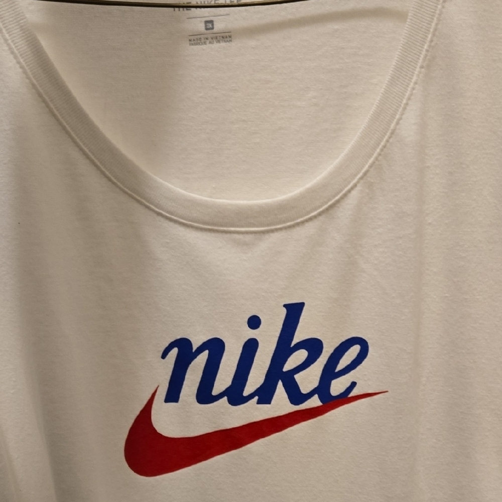 Nike White Tee with Red and Blue Logo